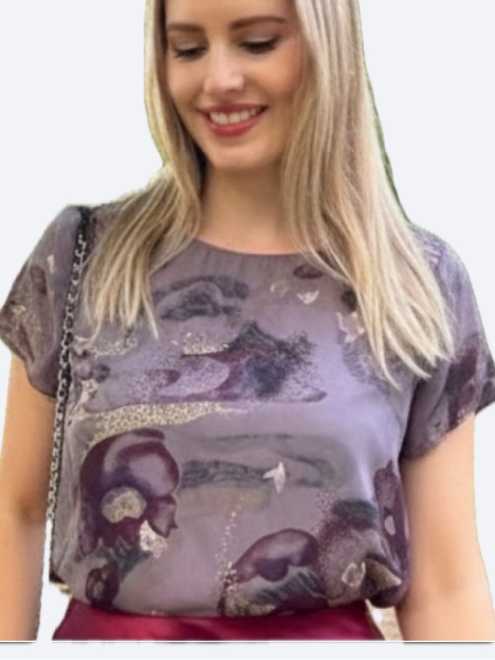 Wilfred 100% Silk Lavender Print Short Sleeve Top 🔥 - Size Medium